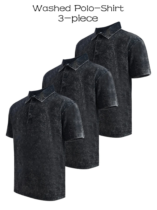 Three piece men's premium washed golf T-shirt classic short sleeved lapel shirt casual breathable top
