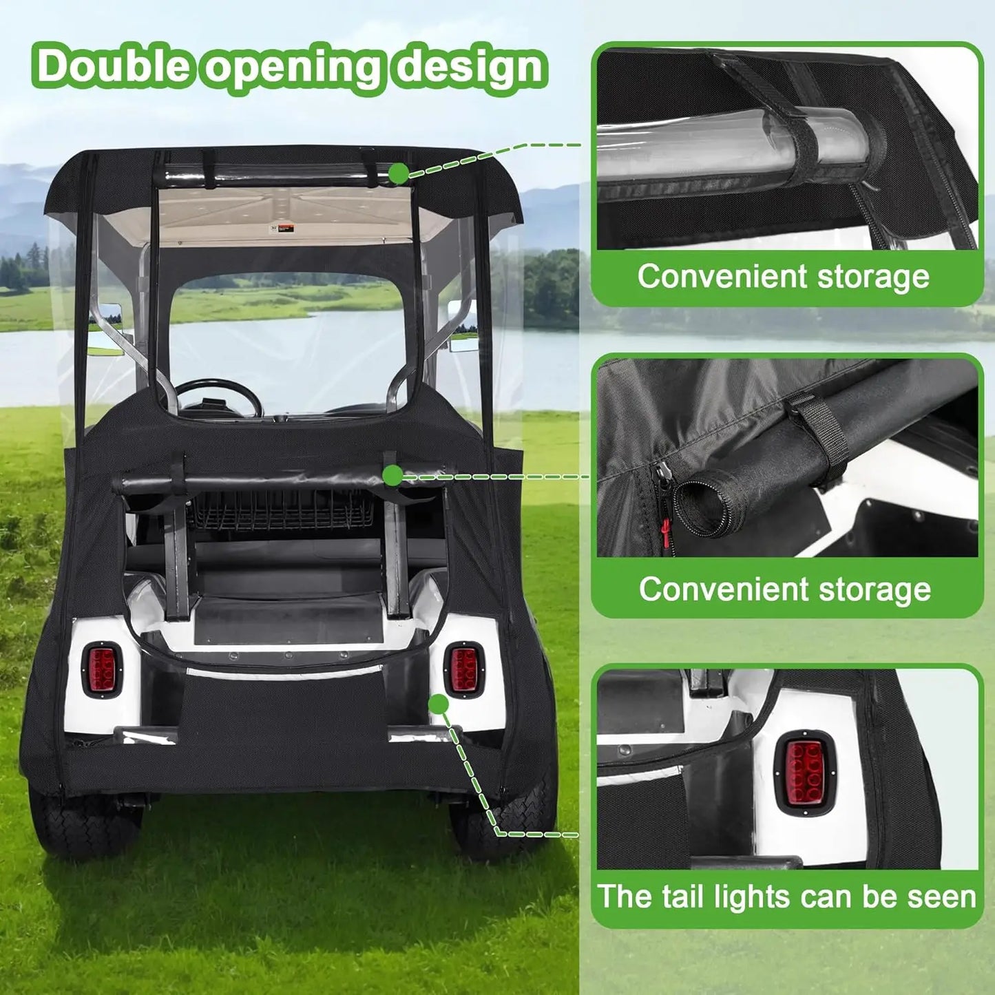 10L0L 2-Passenger Golf Cart Enclosure for EZGO TXT & RXV, Clear Windows, All-Weather Waterproof Cover