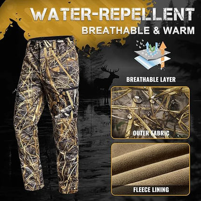 Quiet Hunting Pants Softshell Fleece-Lined Camouflage Clothes Clothing Gear for Men