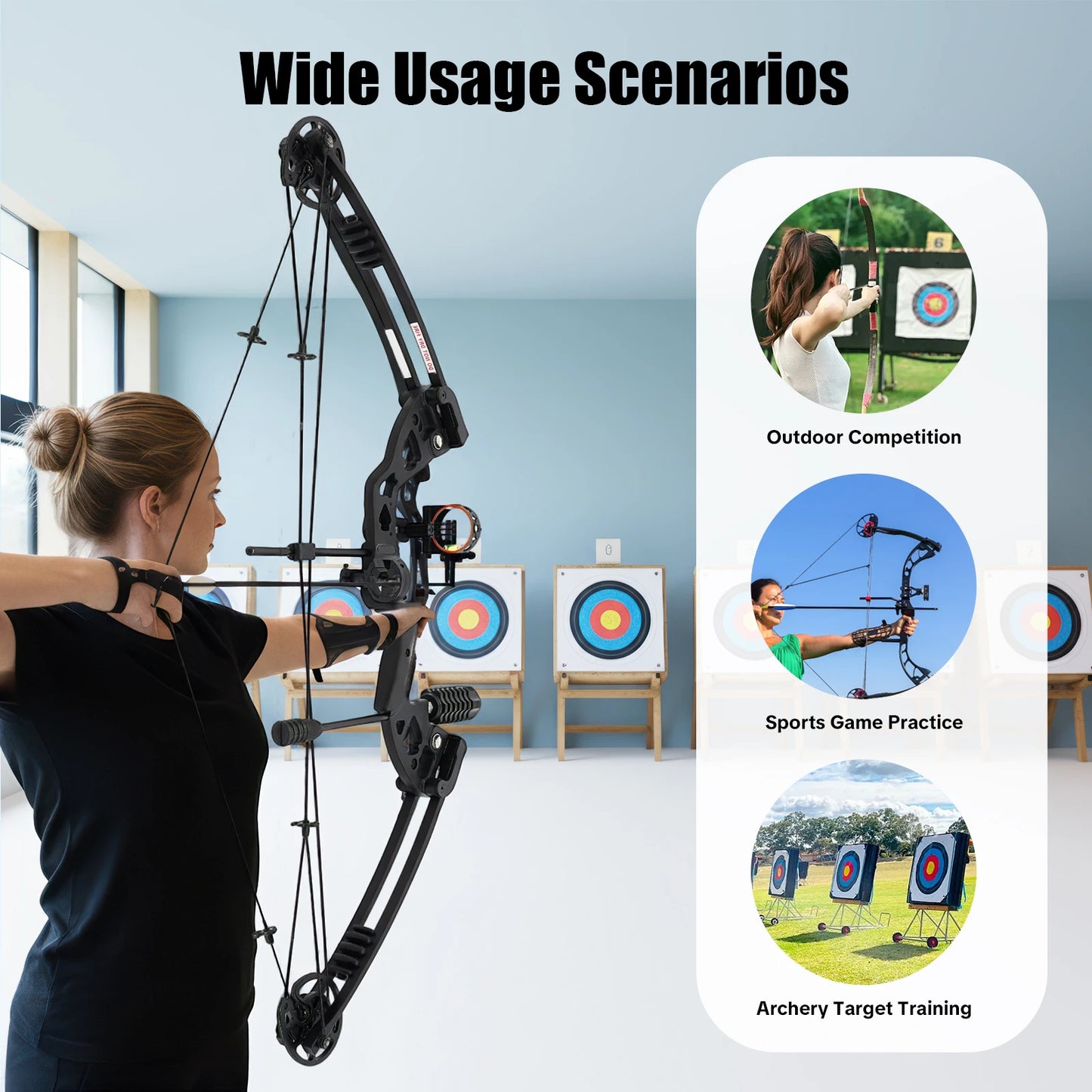 30-55 lbs Compound Bow Adjustable Draw Weight and Length with 3-Pin Sight 12 Arrows Complete Arch Set for Right Hand