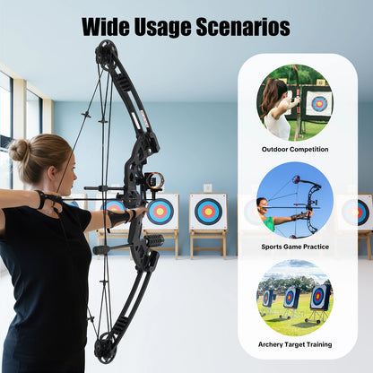 30-55 lbs Compound Bow Adjustable Draw Weight and Length with 3-Pin Sight 12 Arrows Complete Arch Set for Right Hand