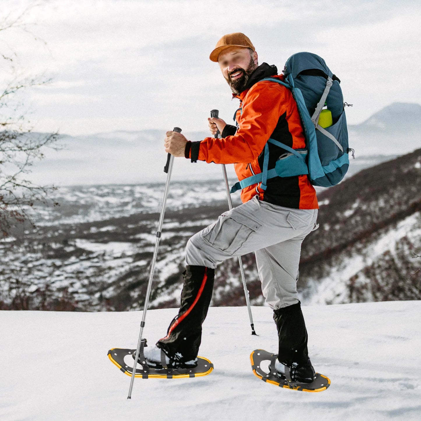 Aluminum Snowshoes Set with Adjustable Trekking Poles, Anti Slip Snowshoes for Shoe Size 35-40