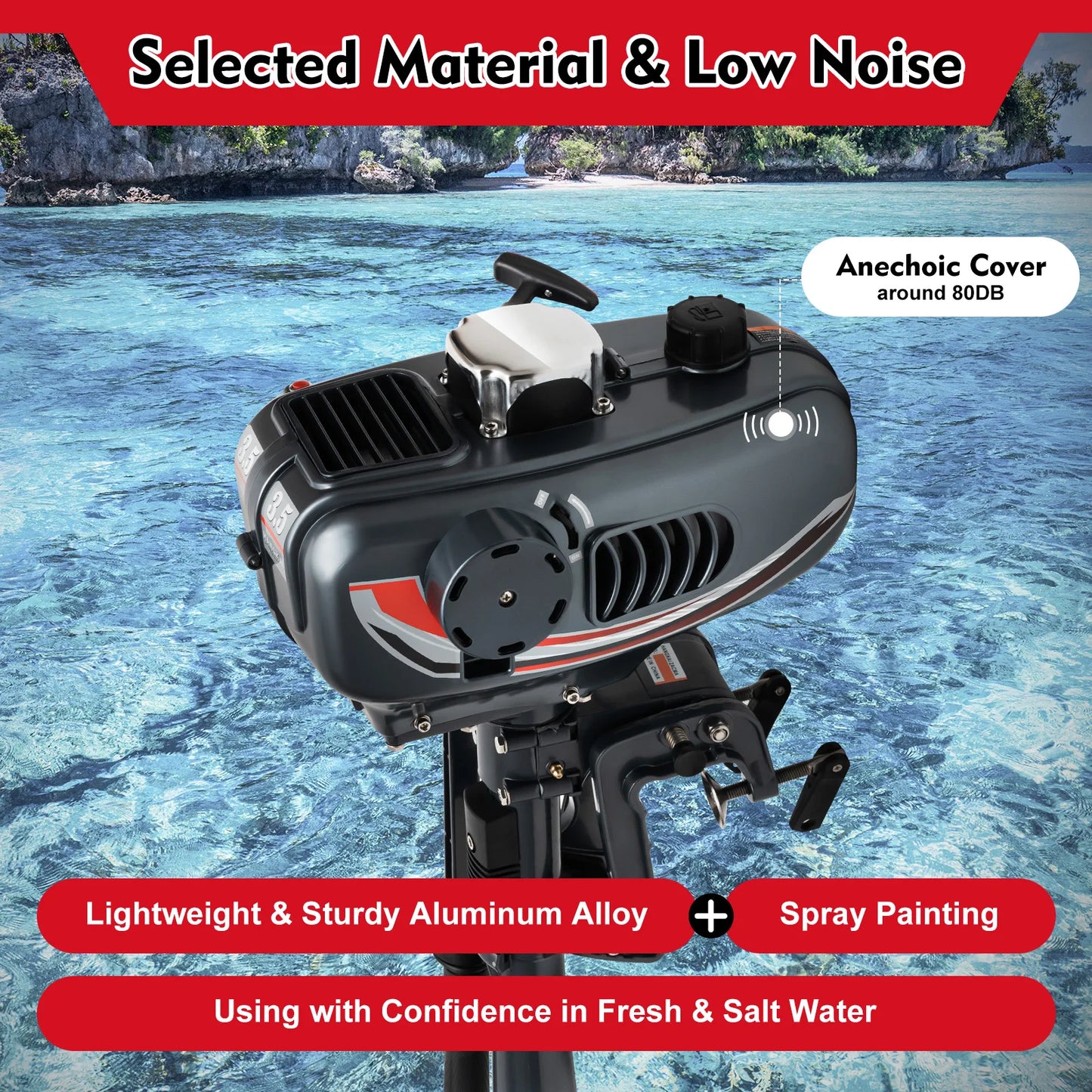 Portable 3.5HP Gasoline Outboard Motor with Adjustable Tilt and Anti-Vortex Plate