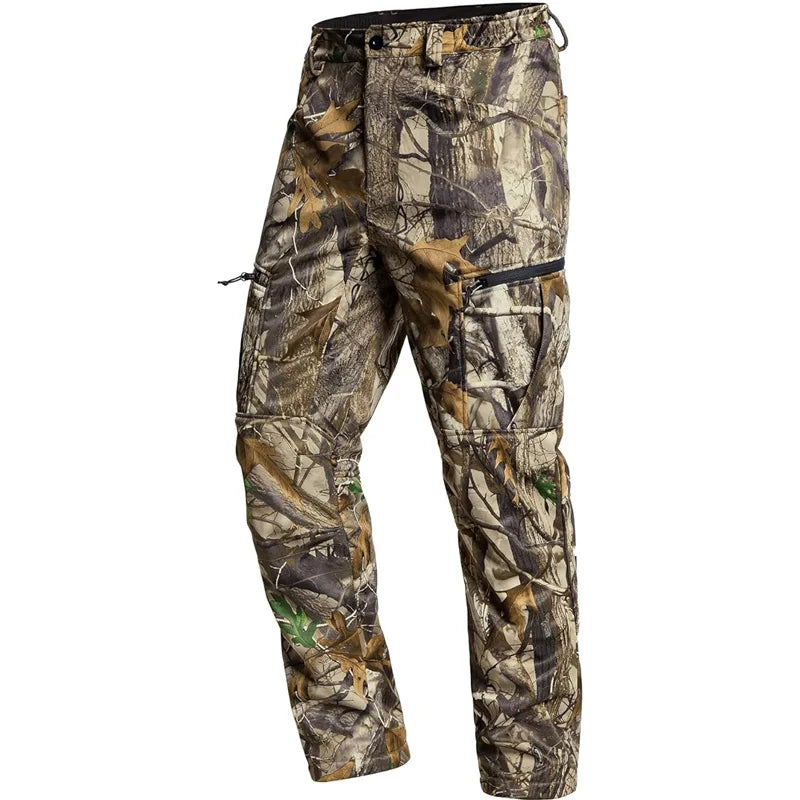 Quiet Hunting Pants Softshell Fleece-Lined Camouflage Clothes Clothing Gear for Men