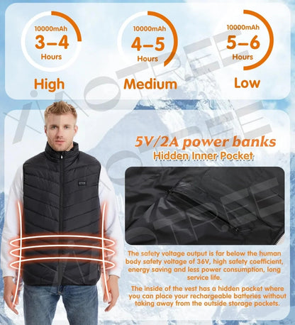 28/9 Areas Heated Vest Men Women Usb Heater Camping Jacket Thermal Vest Body Warmer Coat