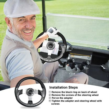 Golf Cart Steering Wheel Fit for EZGO TXT/RXV, Club Car DS/Precedent/Tempo, Yamaha G29/Drive/Drive2 & Most Golf Carts