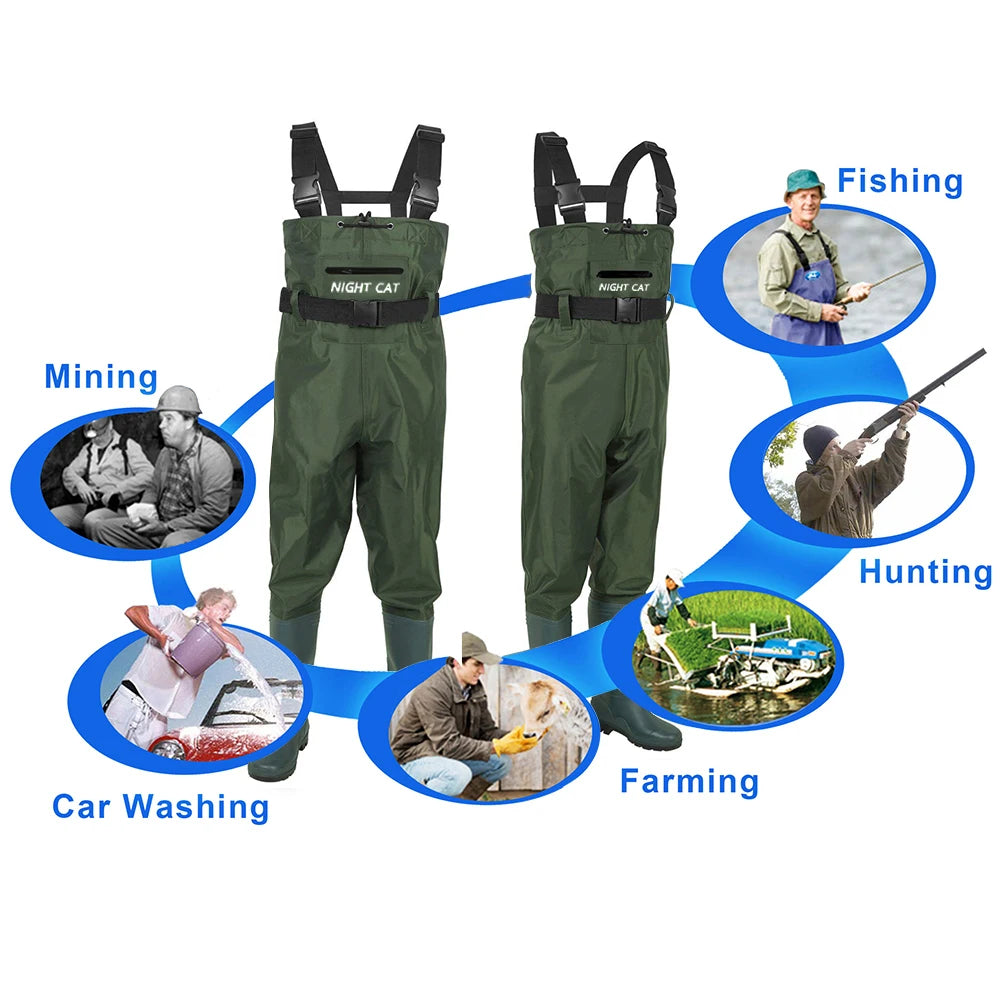 Waterproof Lightweight Rubber Fly Fishing Chest Waders With Boots