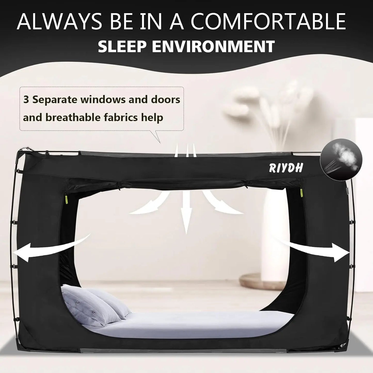 Portable Bed Tent for Adults and Kids, Twin XL Size with 3 Doors, Blackout Design, Breathable Space
