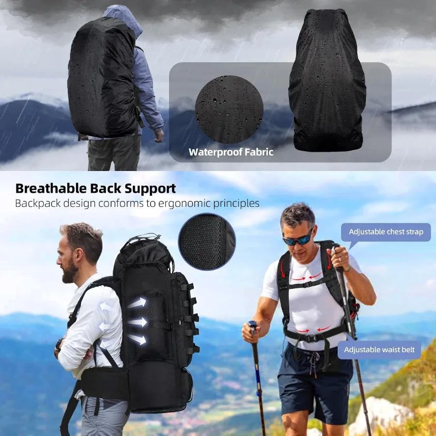 Expandable Camping Hiking Backpack with Rain Cover