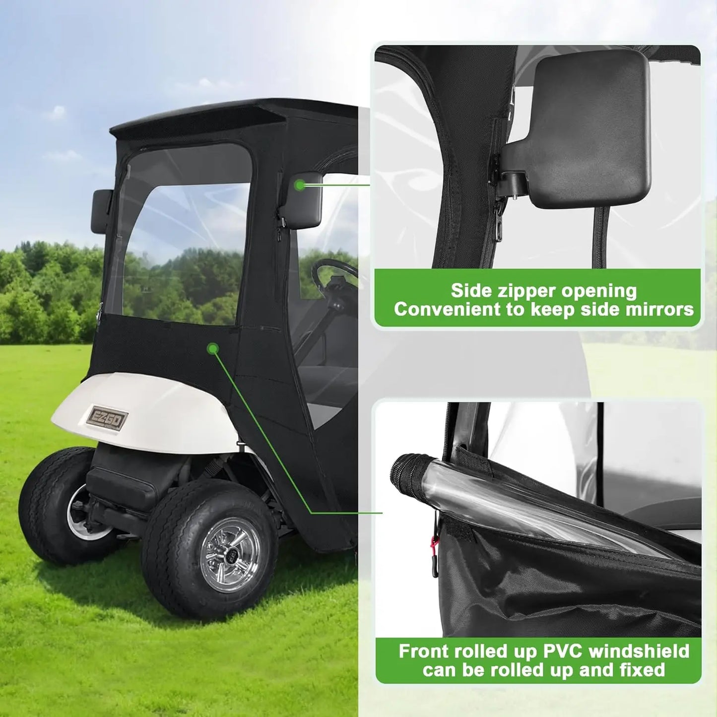 10L0L 2-Passenger Golf Cart Enclosure for EZGO TXT & RXV, Clear Windows, All-Weather Waterproof Cover