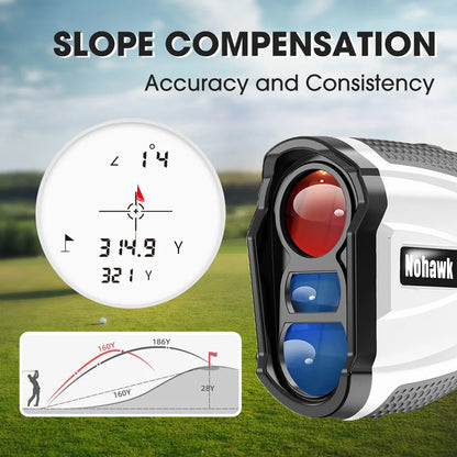 NOHAWK 1000yds Golf Rangefinder, M/Y Unit Switching, Flag Lock, Slope Compensation Distance with Magnetic Function