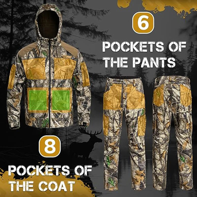 Quiet Hunting Suit Camouflage Softshell Clothes Clothing Gear Hoodie Jacket Pants For Men