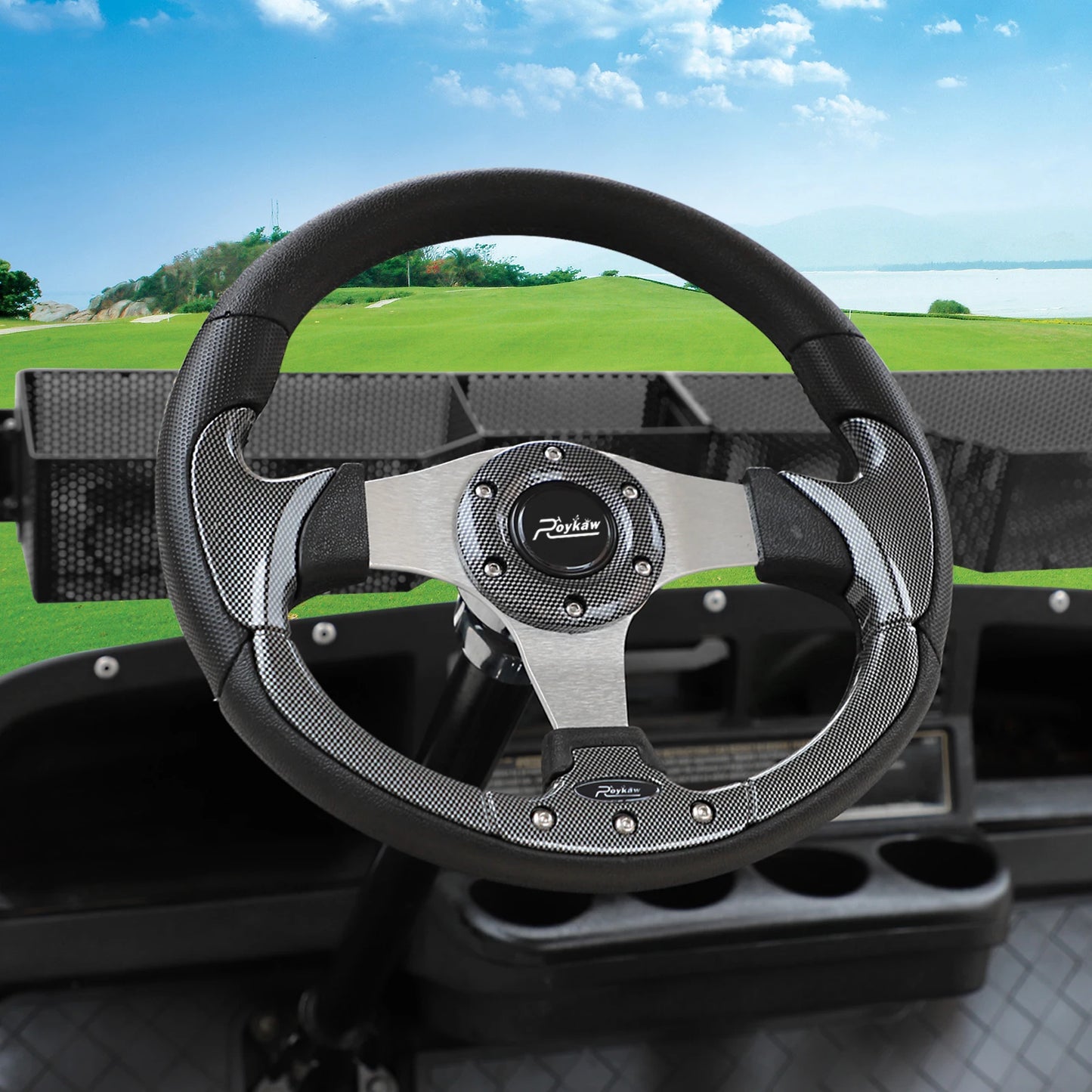 Golf Cart Steering Wheel Fit for EZGO TXT/RXV, Club Car DS/Precedent/Tempo, Yamaha G29/Drive/Drive2 & Most Golf Carts