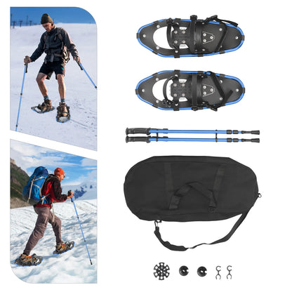 Aluminum Snowshoes Set with Adjustable Trekking Poles, Anti Slip Snowshoes for Shoe Size 35-40