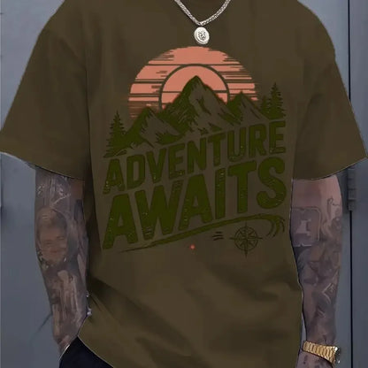 Adventure Awaits Mountain Compass T-Shirt, Hiking Camping Cotton Top, Unisex Short Sleeve