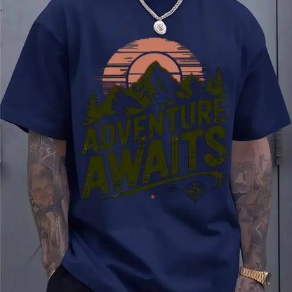 Adventure Awaits Mountain Compass T-Shirt, Hiking Camping Cotton Top, Unisex Short Sleeve
