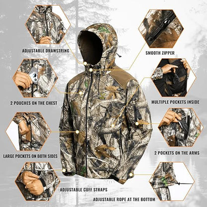 Quiet Hunting Suit Camouflage Softshell Clothes Clothing Gear Hoodie Jacket Pants For Men