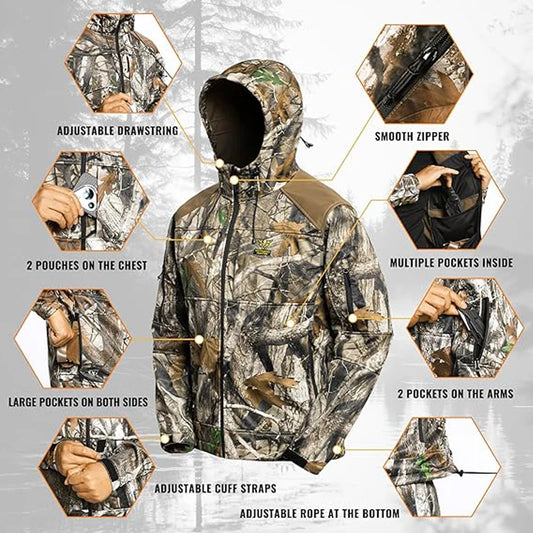 Quiet Hunting Suit Camouflage Softshell Clothes Clothing Gear Hoodie Jacket Pants For Men