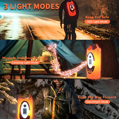 Solar/Battery Powered Waterproof Hiking Camping Backpack with Bluetooth Speaker, Big Capacity