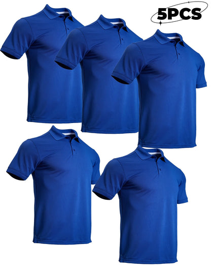 5-piece men's mosquito proof quick drying golf shirt moisture wicking knitted fabric summer solid color lightweight top