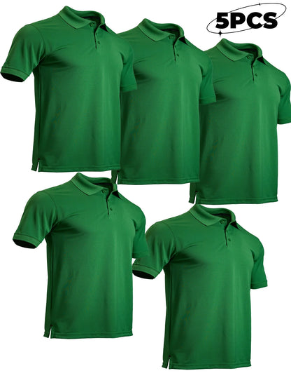 5-piece men's mosquito proof quick drying golf shirt moisture wicking knitted fabric summer solid color lightweight top