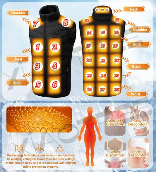 28/9 Areas Heated Vest Men Women Usb Heater Camping Jacket Thermal Vest Body Warmer Coat