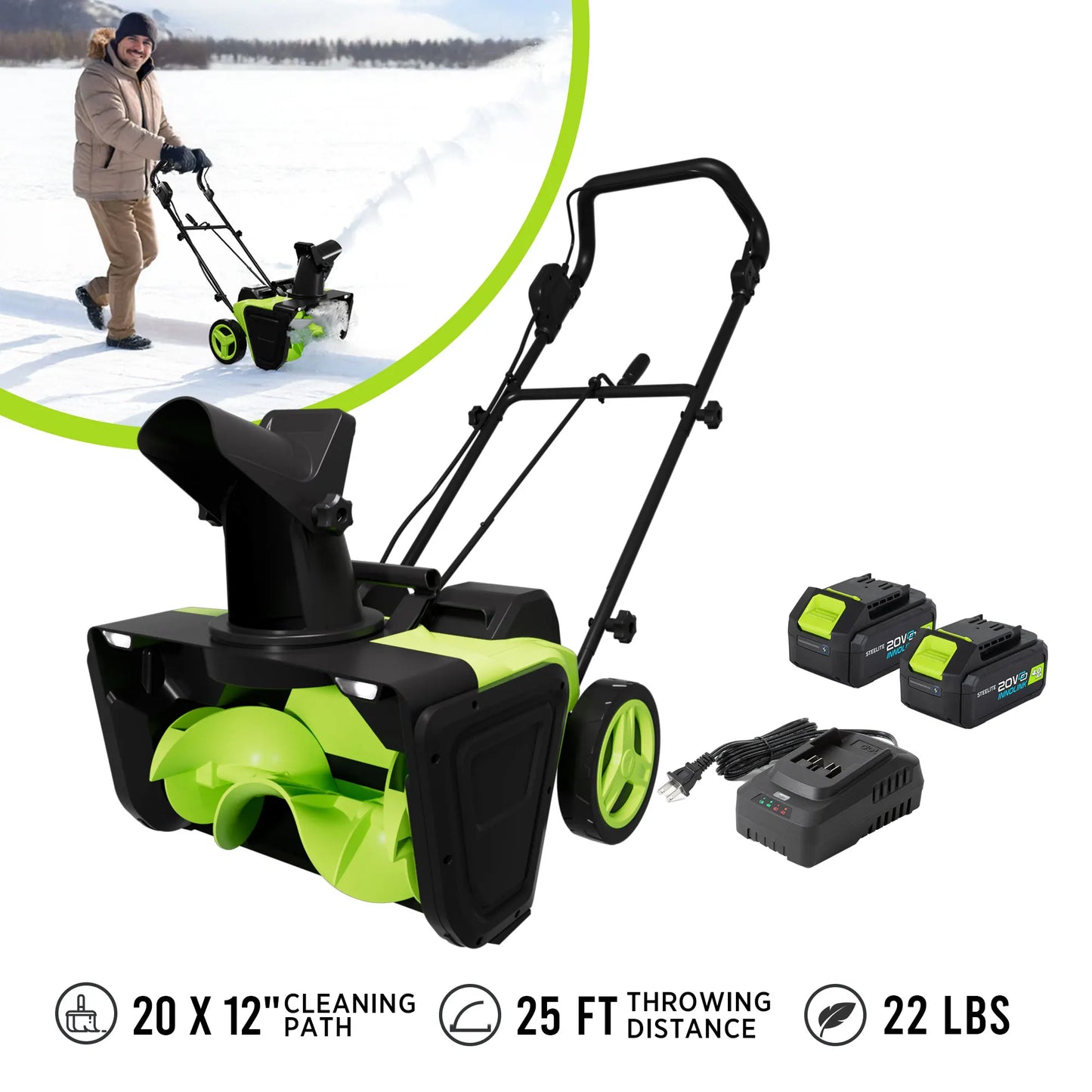 42V 20" Cordless Snow Blower – 850 Lbs/Min, Dual 4.0Ah Batteries & Charger Included – Effortless Snow Removal