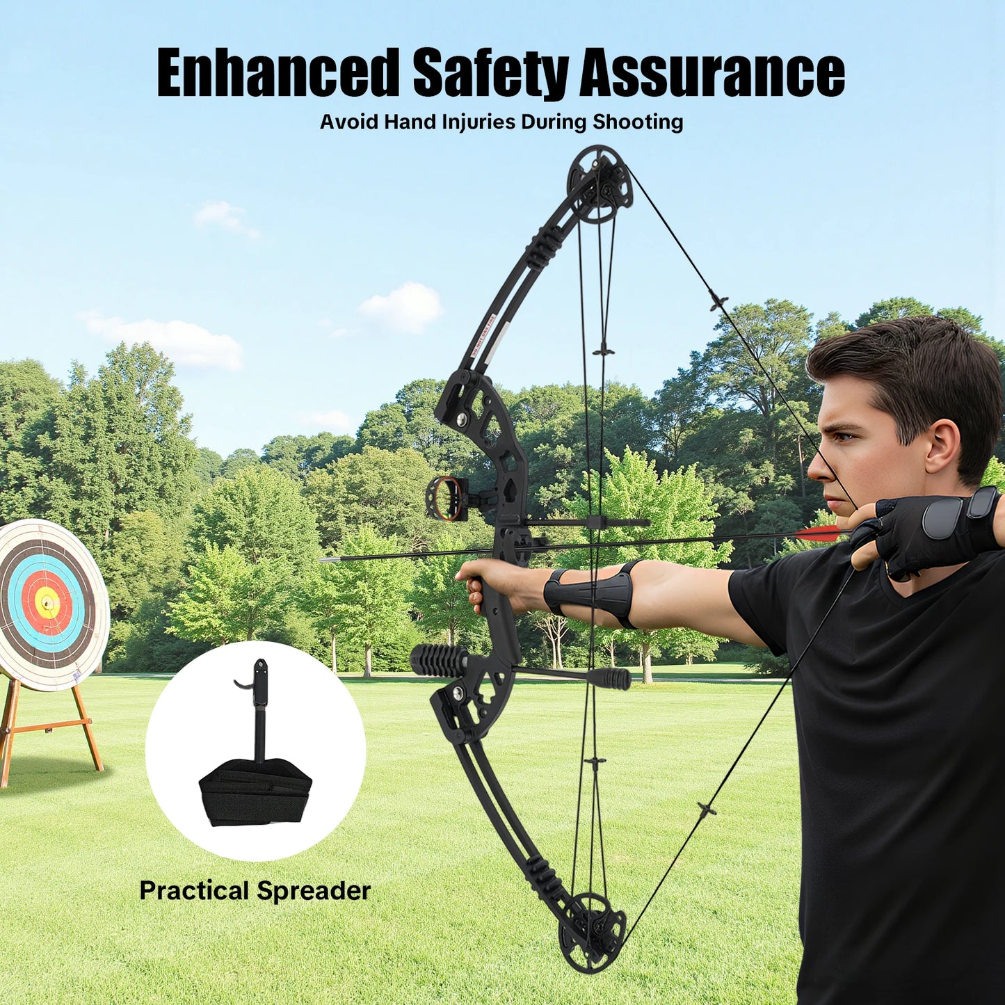 30-55 lbs Compound Bow Adjustable Draw Weight and Length with 3-Pin Sight 12 Arrows Complete Arch Set for Right Hand
