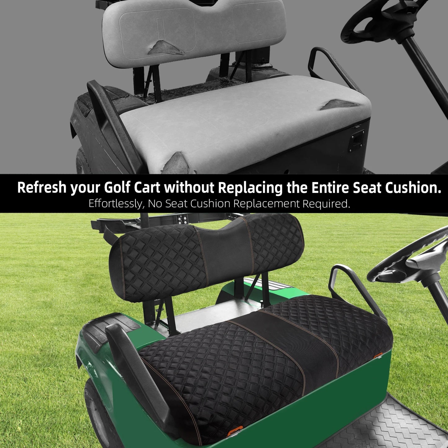 Roykaw 1680D Oxford Fiber Golf Cart Seat Covers Compatible with EZGO TXT, Backrest Bottom Seat Cover, No Drilling Required