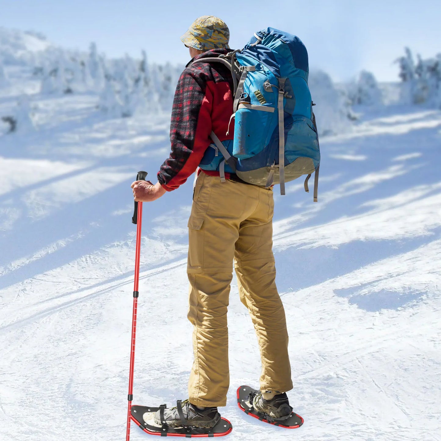 Aluminum Snowshoes Set with Adjustable Trekking Poles, Anti Slip Snowshoes for Shoe Size 35-40