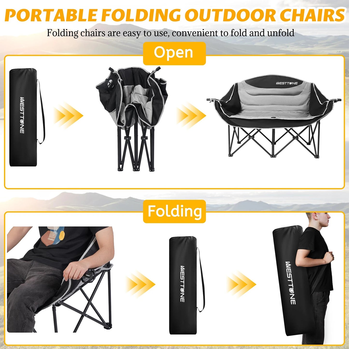 Portable Double Camping Chair Heavy Duty