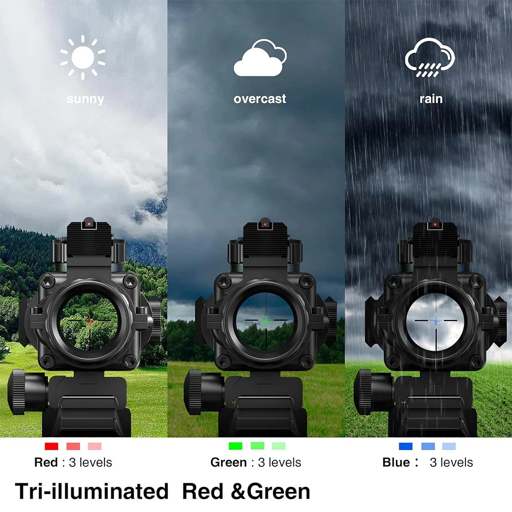4x32 Riflescope with Fiber Optic Sight RGB Illuminated Reticle Prism Scope with 20 mm Picatinny Rail