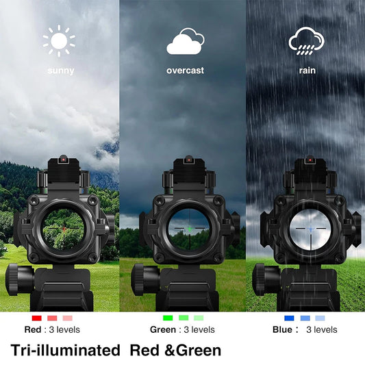 4x32 Riflescope with Fiber Optic Sight RGB Illuminated Reticle Prism Scope with 20 mm Picatinny Rail