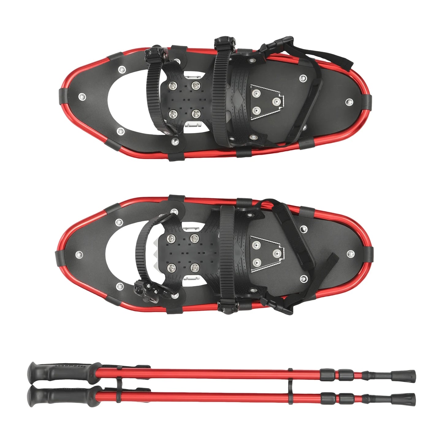 Aluminum Snowshoes Set with Adjustable Trekking Poles, Anti Slip Snowshoes for Shoe Size 35-40