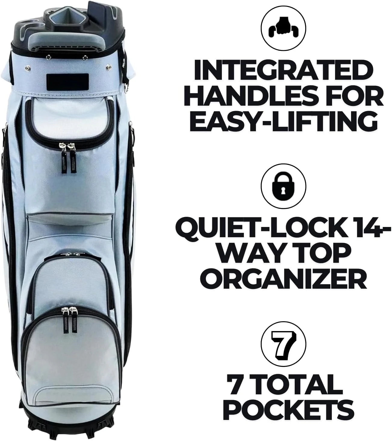 ZZZ Vault Golf Cart Bag - Quiet-Lock 14 Way Club Divider