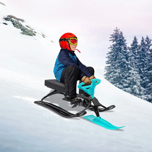 Ski Sled Slider Board with Steering Wheel, Snow Racer Sled