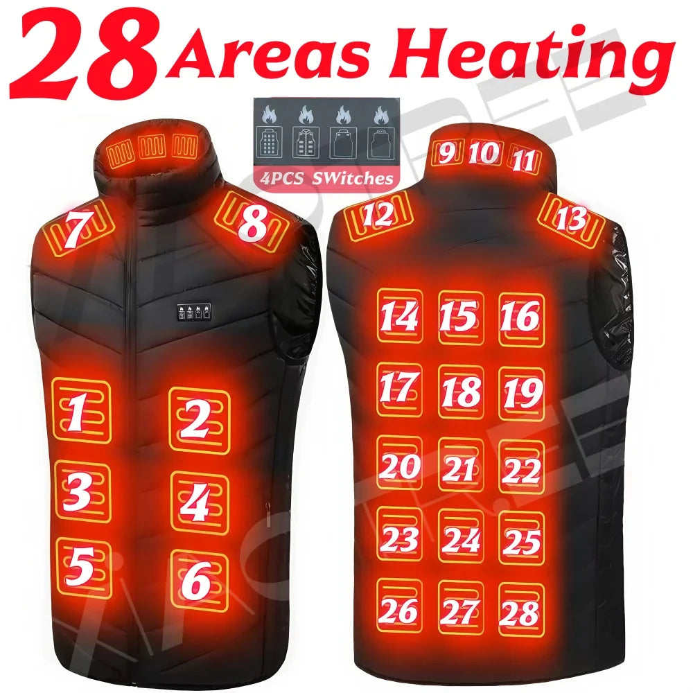 28/9 Areas Heated Vest Men Women Usb Heater Camping Jacket Thermal Vest Body Warmer Coat
