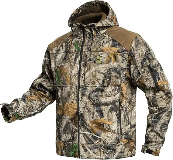 Quiet Hunting Jacket Softshell Fleece-Lined Camouflage Hoodie Coat