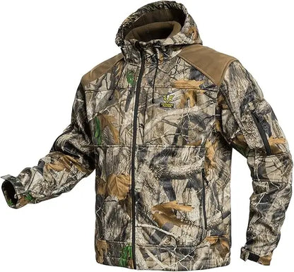 Quiet Hunting Jacket Softshell Fleece-Lined Camouflage Hoodie Coat