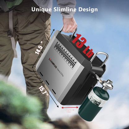 Propane TableTop Camp Water Heater & Shower Pump w/Built-in Battery