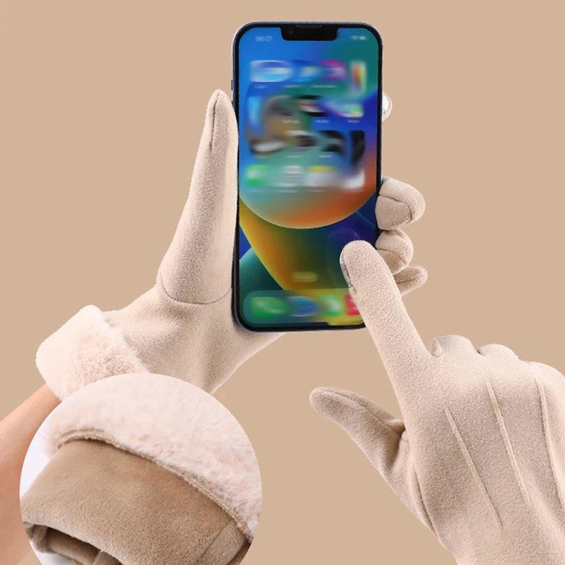 Warm Winter Touchscreen Gloves With Fur Cuff