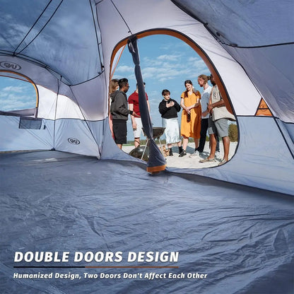 10-Person Family Camping Tent, Easy Setup, Waterproof, 2 Rooms, Large Mesh Windows for Ventilation and Star View