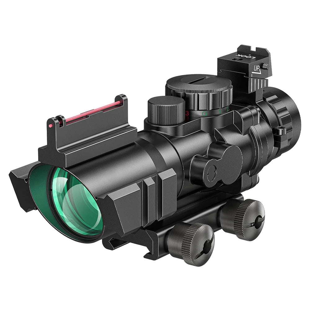4x32 Riflescope with Fiber Optic Sight RGB Illuminated Reticle Prism Scope with 20 mm Picatinny Rail