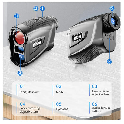 NOHAWK 1000yds Golf Rangefinder, M/Y Unit Switching, Flag Lock, Slope Compensation Distance with Magnetic Function