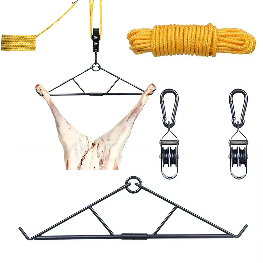 Deer Hanger Elk Hoist Pulley Lift System with Gambrel Hunting Game Hanging Kit for Deer Carcass/Butcher/Skinning Max to 700 LBS