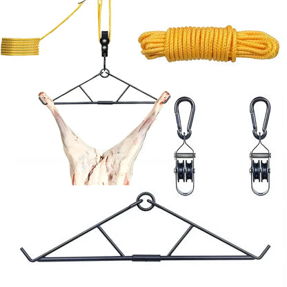 Deer Hanger Elk Hoist Pulley Lift System with Gambrel Hunting Game Hanging Kit for Deer Carcass/Butcher/Skinning Max to 700 LBS