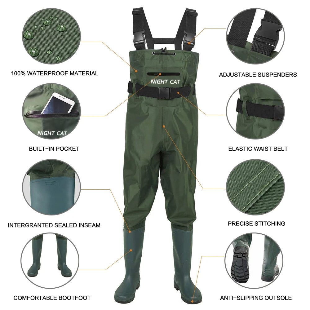 Waterproof Lightweight Rubber Fly Fishing Chest Waders With Boots