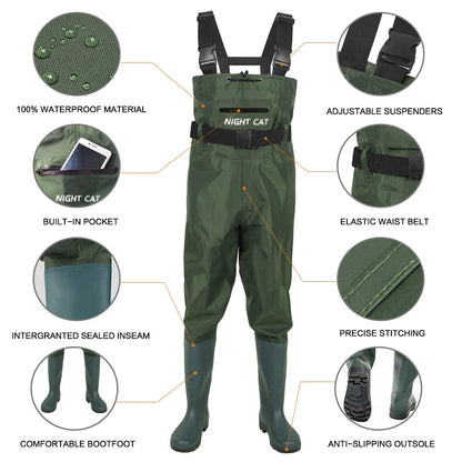 Waterproof Lightweight Rubber Fly Fishing Chest Waders With Boots