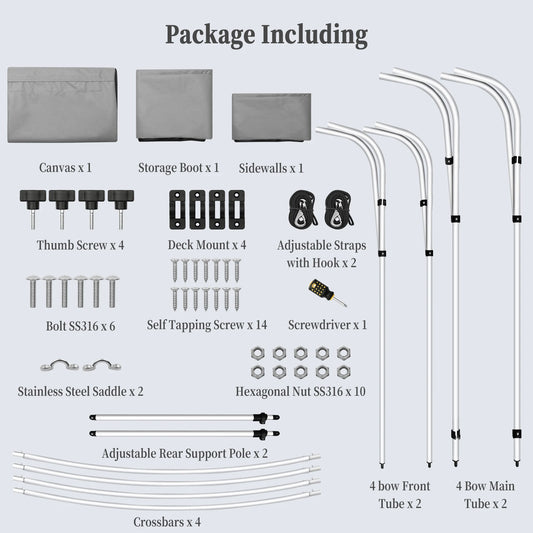 600D 4 Bow Bimini Top Boat Cover with 1” Aluminum Alloy Frame