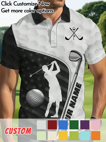 Custom Short Sleeve Men's Golf Polo Shirt with Silhouette Design